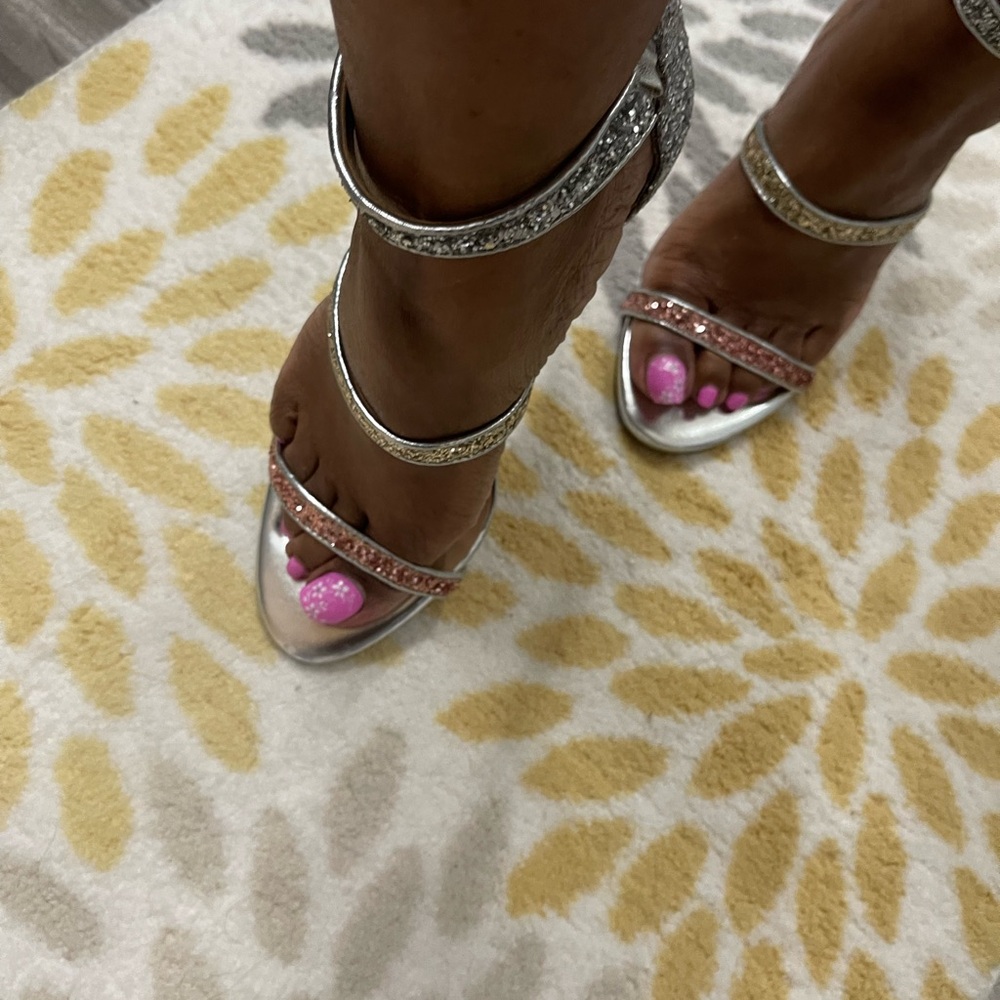 INC International Concepts Silver High Heels with Ankle Strap